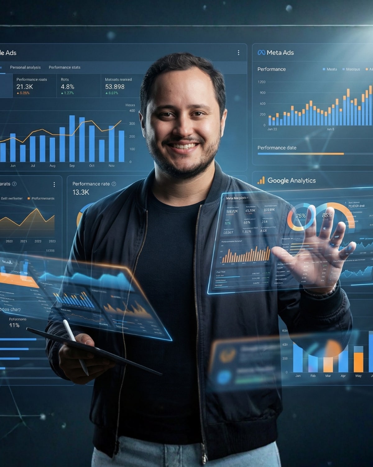 Marcus Visacre, fundador da MV2 Digital, acompanhando painéis de campanha
